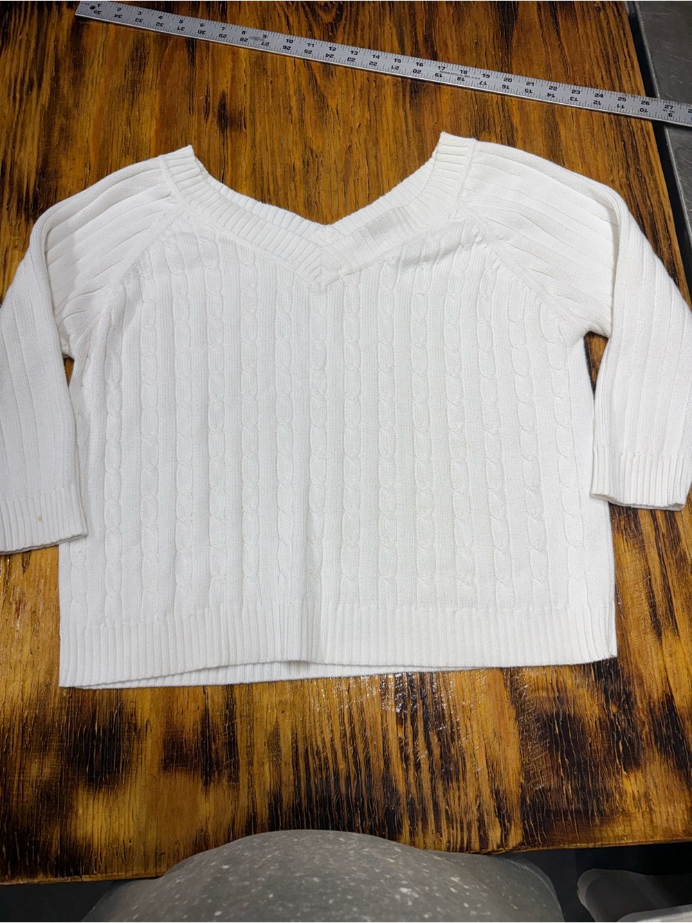 Faded Glory Women's White Cable V-Neck Sweater